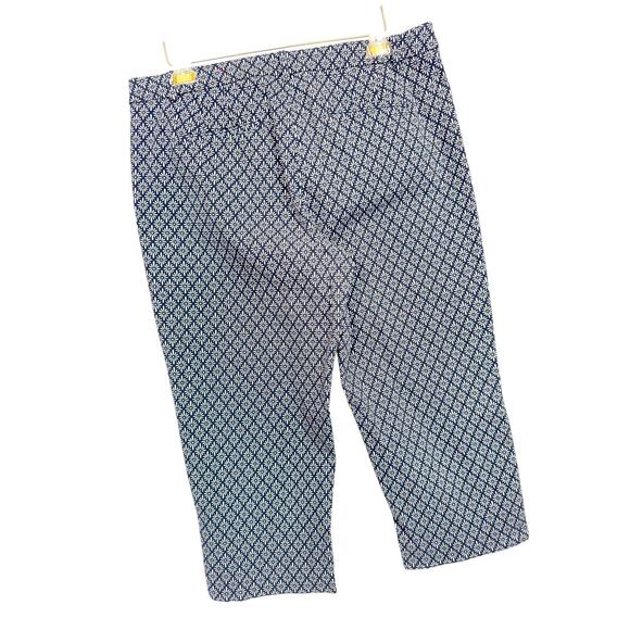 Talbots Crop Skimmer Pants Button Hem Blue Print Women 14 Coastal Preppy Stretch - Picture 11 of 14